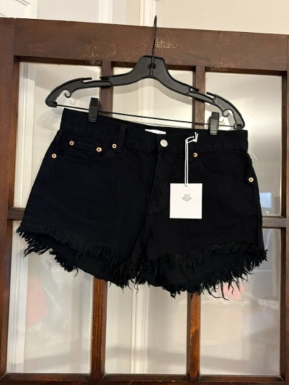 Pistola Gigi Low Rise Cut Off Shorts in Black Denim, Size 26
